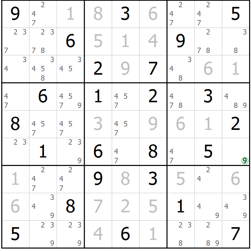 Position des candidats pour la solution de la Gr 49 page 52 du magazine de sudoku Virtuose n° 121