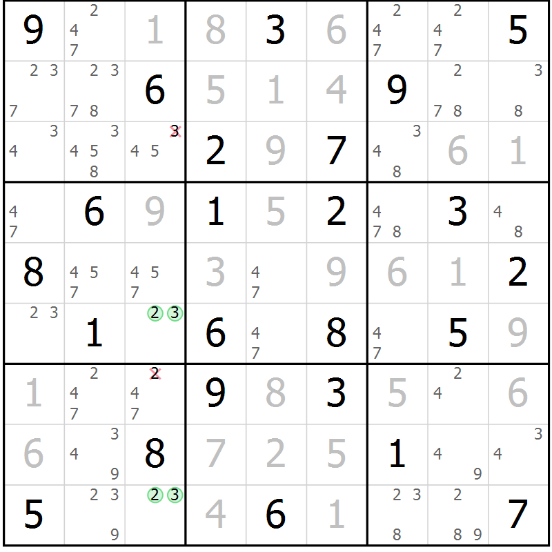 Position des candidats pour la solution de la Gr 49 page 52 du magazine de sudoku Virtuose n° 121