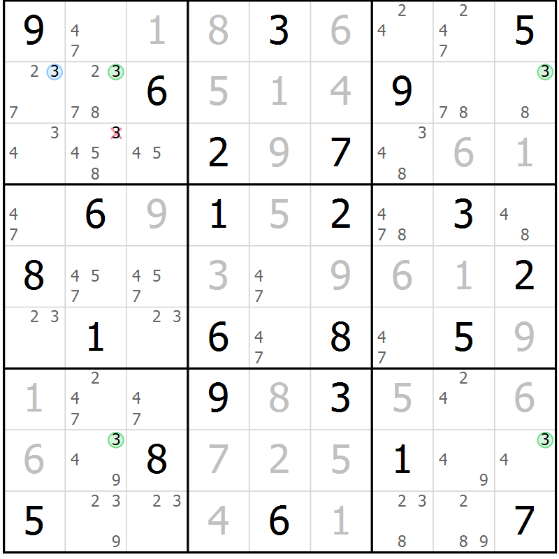Position des candidats pour la solution de la Gr 49 page 52 du magazine de sudoku Virtuose n° 121