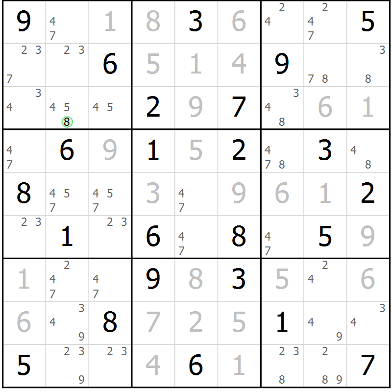 Position des candidats pour la solution de la Gr 49 page 52 du magazine de sudoku Virtuose n° 121