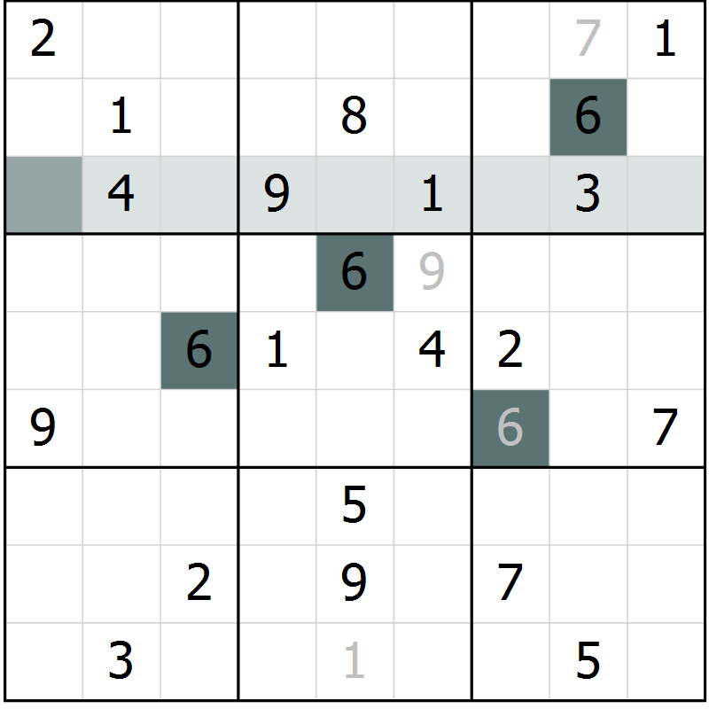Position des candidats pour la solution de la Gr 5 page 8 du magazine de sudoku Virtuose n° 121