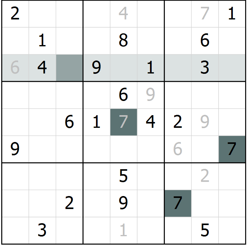 Position des candidats pour la solution de la Gr 5 page 8 du magazine de sudoku Virtuose n° 121