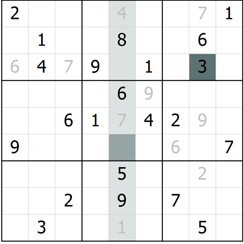 Position des candidats pour la solution de la Gr 5 page 8 du magazine de sudoku Virtuose n° 121