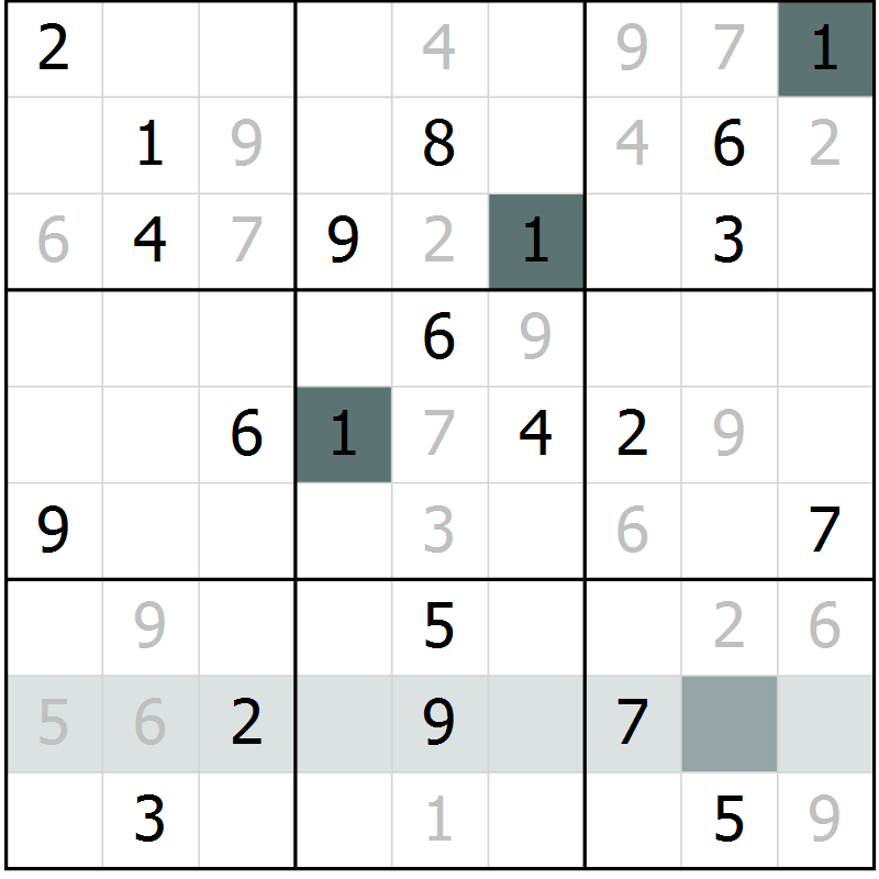 Position des candidats pour la solution de la Gr 5 page 8 du magazine de sudoku Virtuose n° 121