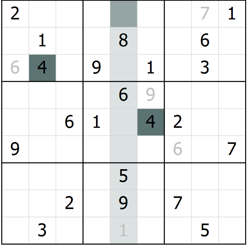 Position des candidats pour la solution de la Gr 5 page 8 du magazine de sudoku Virtuose n° 121