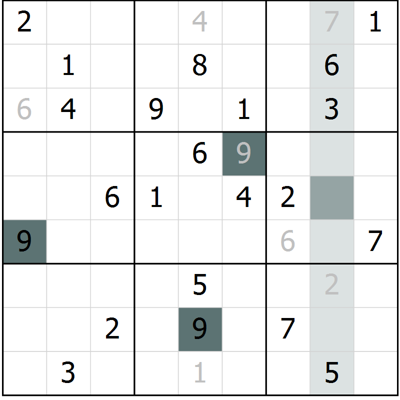 Position des candidats pour la solution de la Gr 5 page 8 du magazine de sudoku Virtuose n° 121