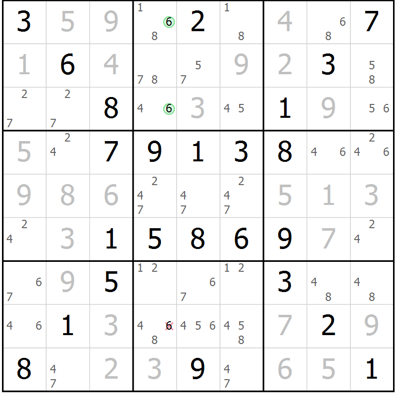 Position des candidats pour la solution de la Gr 50 page 53 du magazine de sudoku Virtuose n° 121