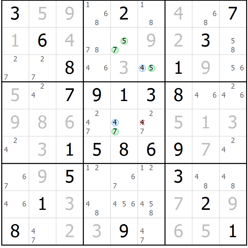 Position des candidats pour la solution de la Gr 50 page 53 du magazine de sudoku Virtuose n° 121