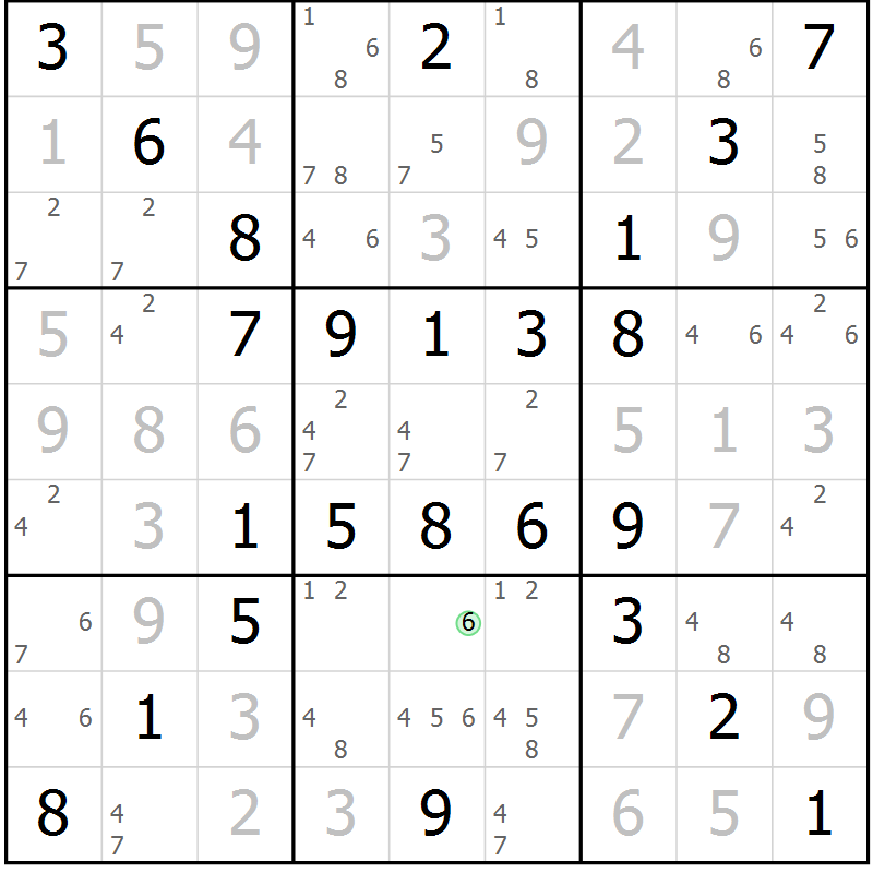 Position des candidats pour la solution de la Gr 50 page 53 du magazine de sudoku Virtuose n° 121