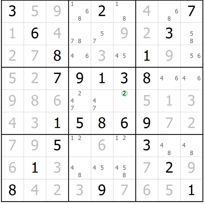 Position des candidats pour la solution de la Gr 50 page 53 du magazine de sudoku Virtuose n° 121