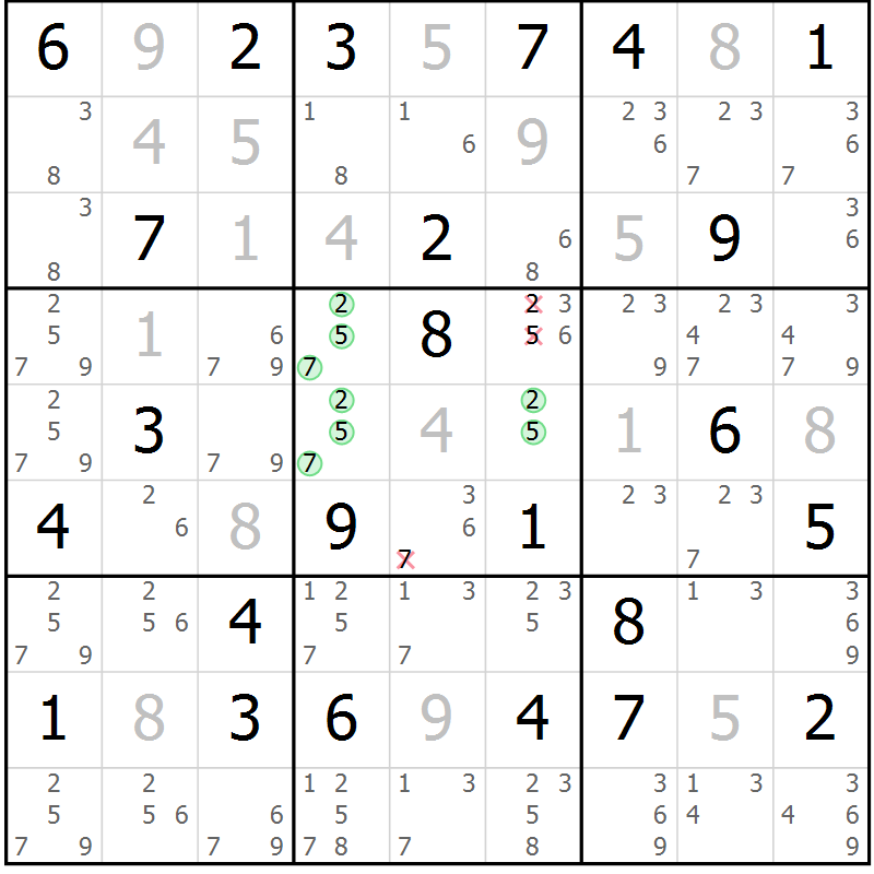 Position des candidats pour la solution de la Gr 51 page 54 du magazine de sudoku Virtuose n° 121
