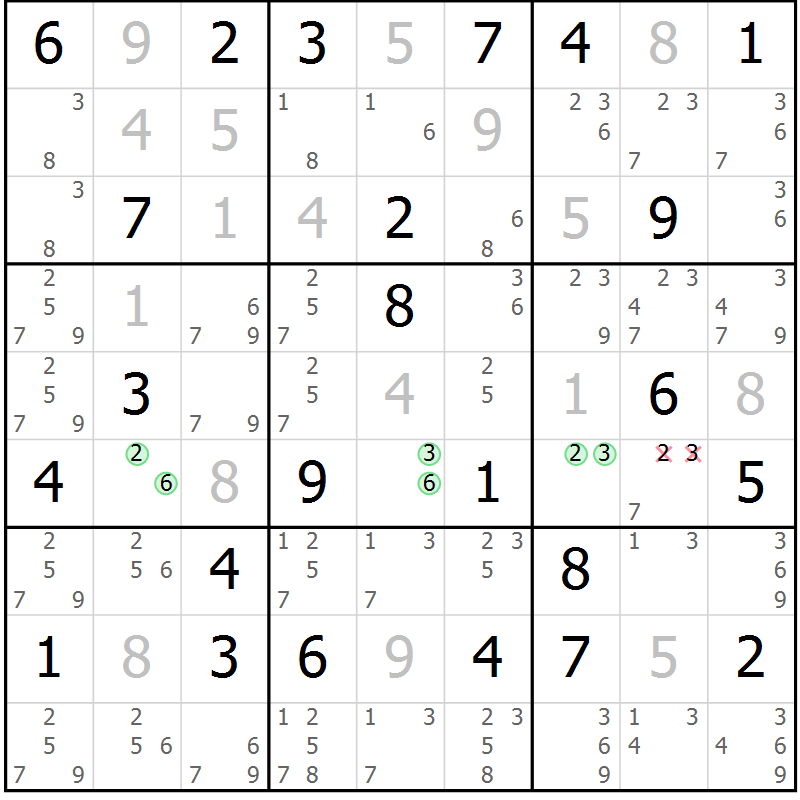 Position des candidats pour la solution de la Gr 51 page 54 du magazine de sudoku Virtuose n° 121