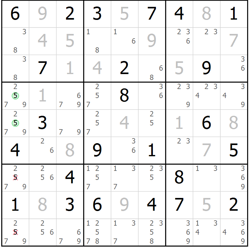 Position des candidats pour la solution de la Gr 51 page 54 du magazine de sudoku Virtuose n° 121