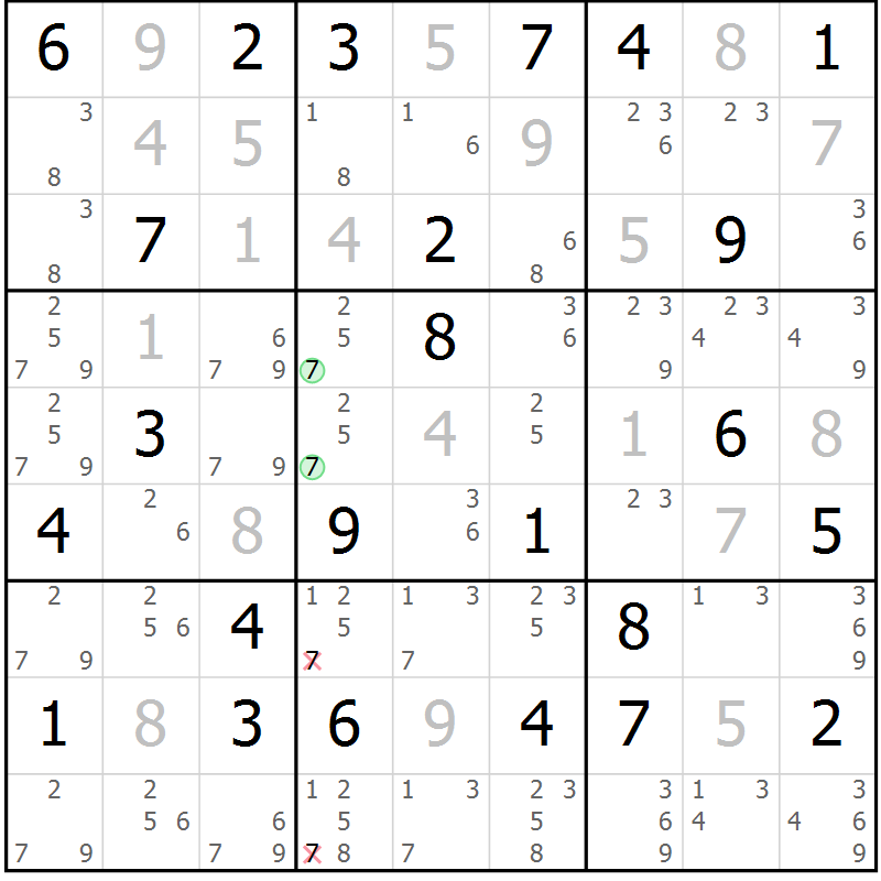 Position des candidats pour la solution de la Gr 51 page 54 du magazine de sudoku Virtuose n° 121