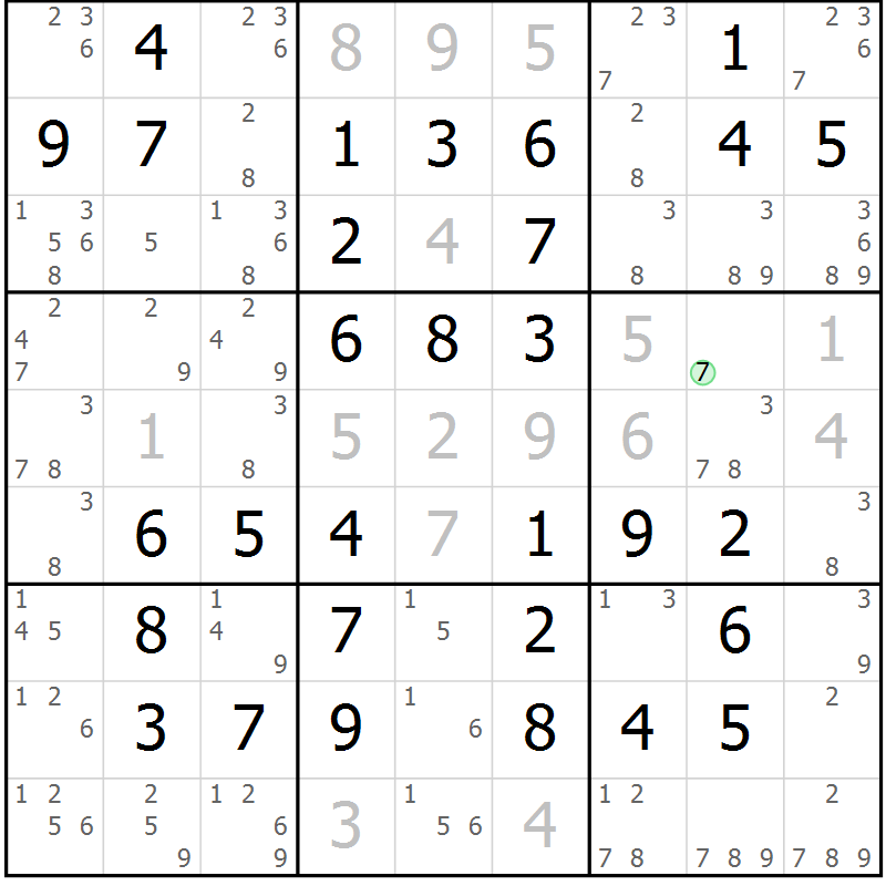 Position des candidats pour la solution de la Gr 52 page 55 du magazine de sudoku Virtuose n° 121