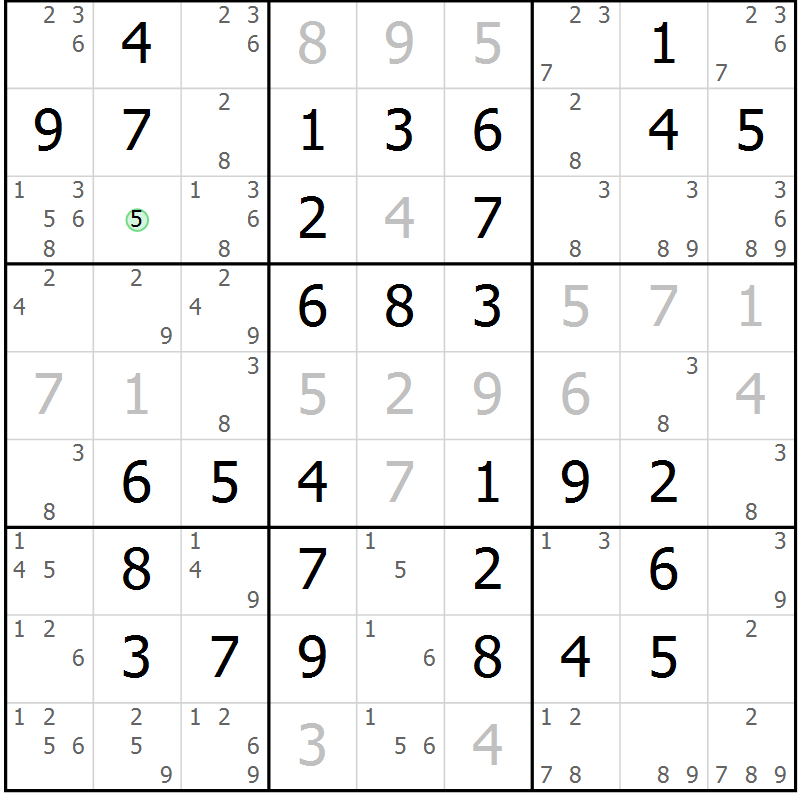 Position des candidats pour la solution de la Gr 52 page 55 du magazine de sudoku Virtuose n° 121