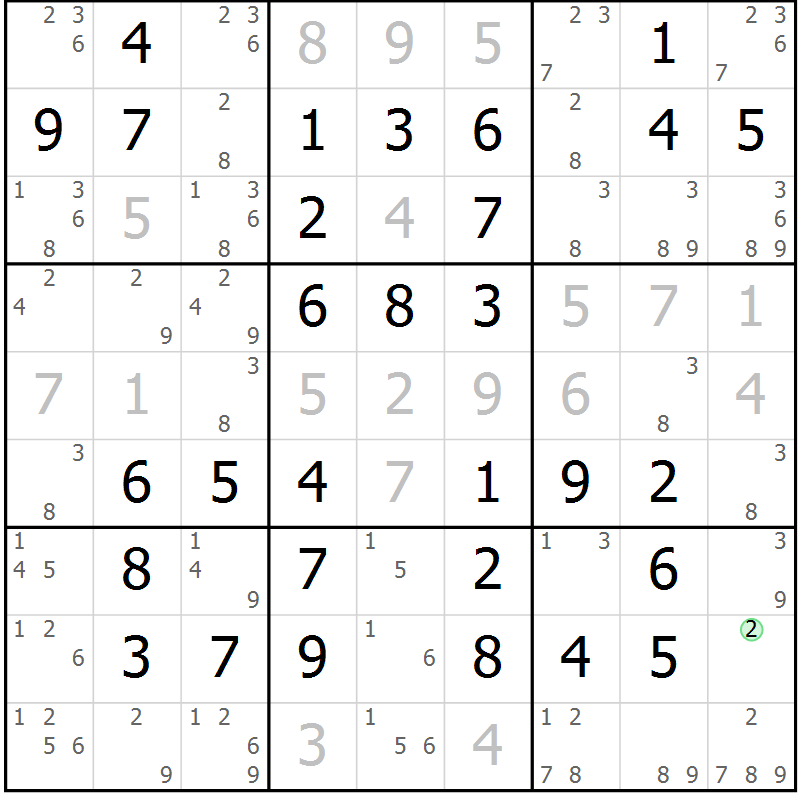 Position des candidats pour la solution de la Gr 52 page 55 du magazine de sudoku Virtuose n° 121
