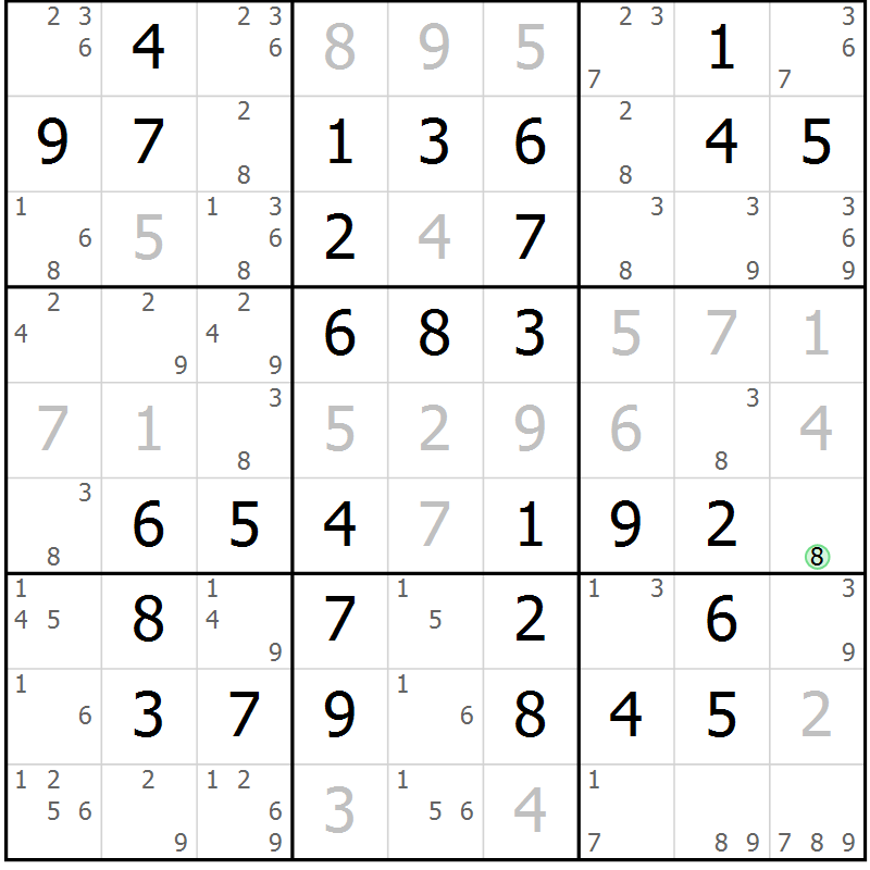 Position des candidats pour la solution de la Gr 52 page 55 du magazine de sudoku Virtuose n° 121