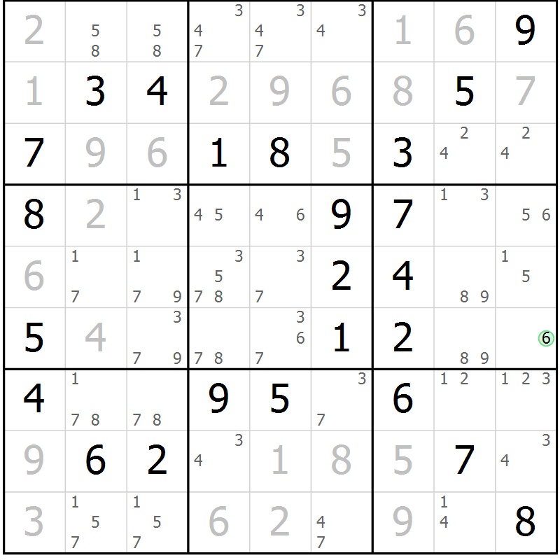 Position des candidats pour la solution de la Gr 53 page 56 du magazine de sudoku Virtuose n° 121