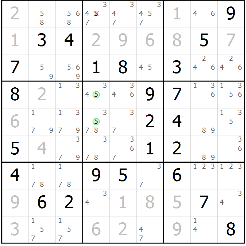 Position des candidats pour la solution de la Gr 53 page 56 du magazine de sudoku Virtuose n° 121