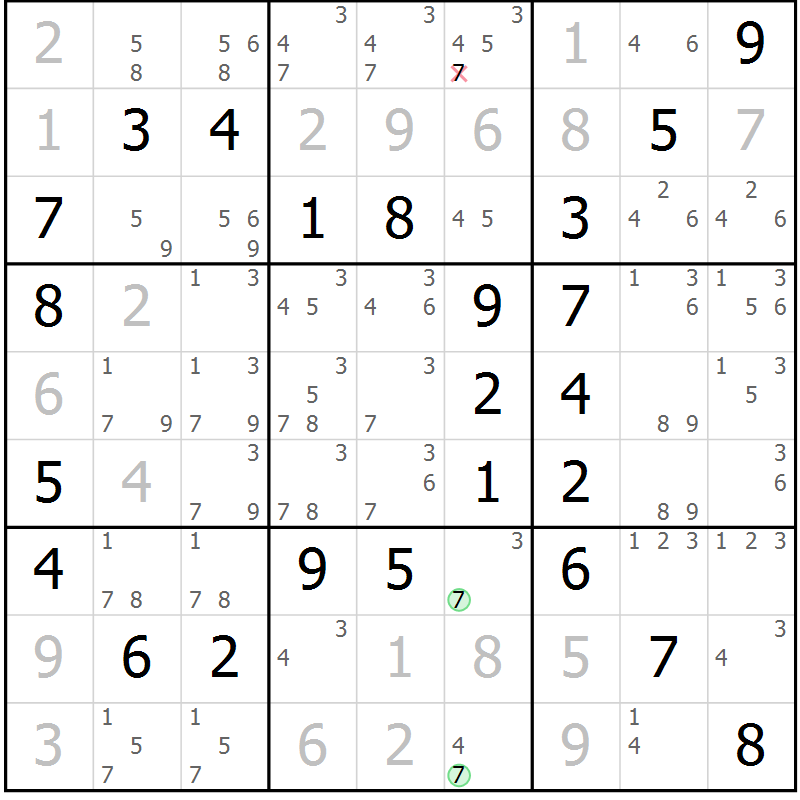 Position des candidats pour la solution de la Gr 53 page 56 du magazine de sudoku Virtuose n° 121