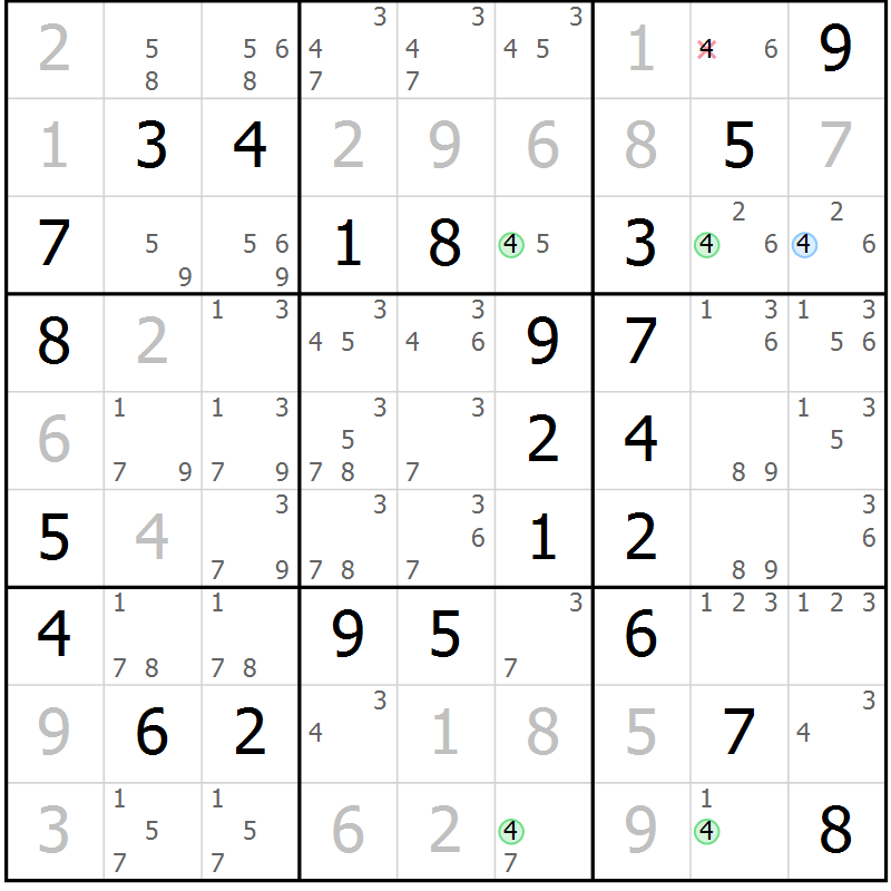 Position des candidats pour la solution de la Gr 53 page 56 du magazine de sudoku Virtuose n° 121