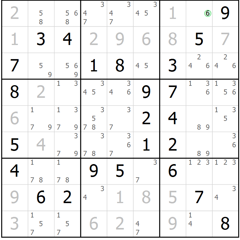 Position des candidats pour la solution de la Gr 53 page 56 du magazine de sudoku Virtuose n° 121