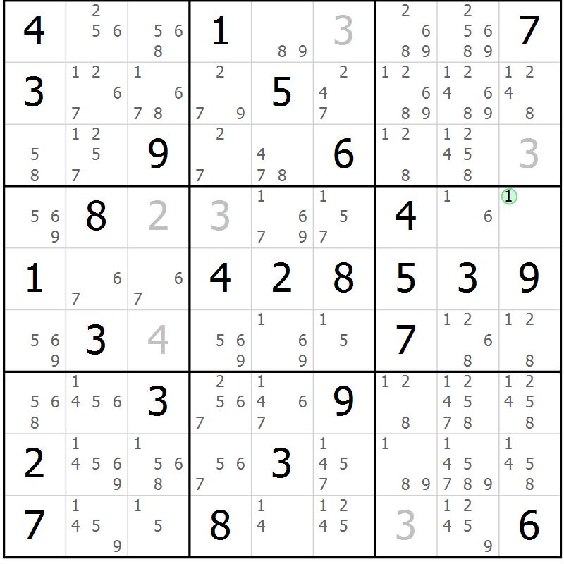 Position des candidats pour la solution de la Gr 54 page 57 du magazine de sudoku Virtuose n° 121
