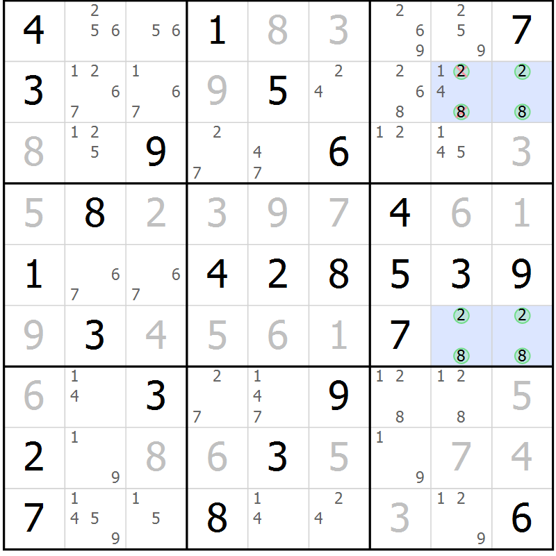 Position des candidats pour la solution de la Gr 54 page 57 du magazine de sudoku Virtuose n° 121