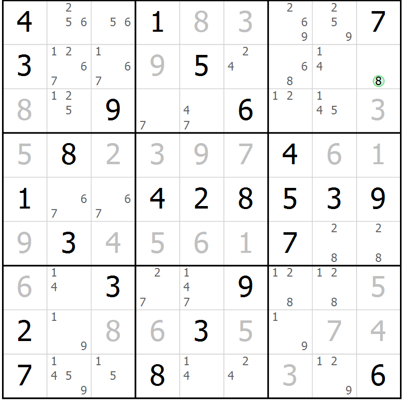 Position des candidats pour la solution de la Gr 54 page 57 du magazine de sudoku Virtuose n° 121