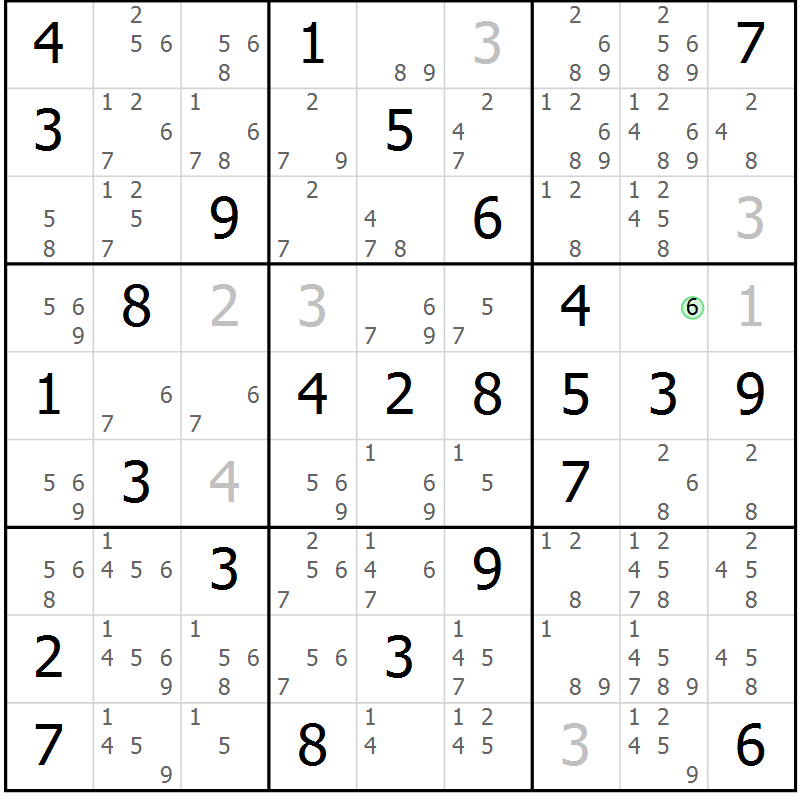 Position des candidats pour la solution de la Gr 54 page 57 du magazine de sudoku Virtuose n° 121