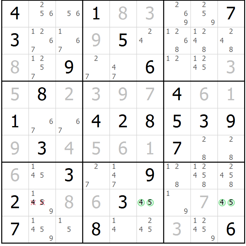 Position des candidats pour la solution de la Gr 54 page 57 du magazine de sudoku Virtuose n° 121