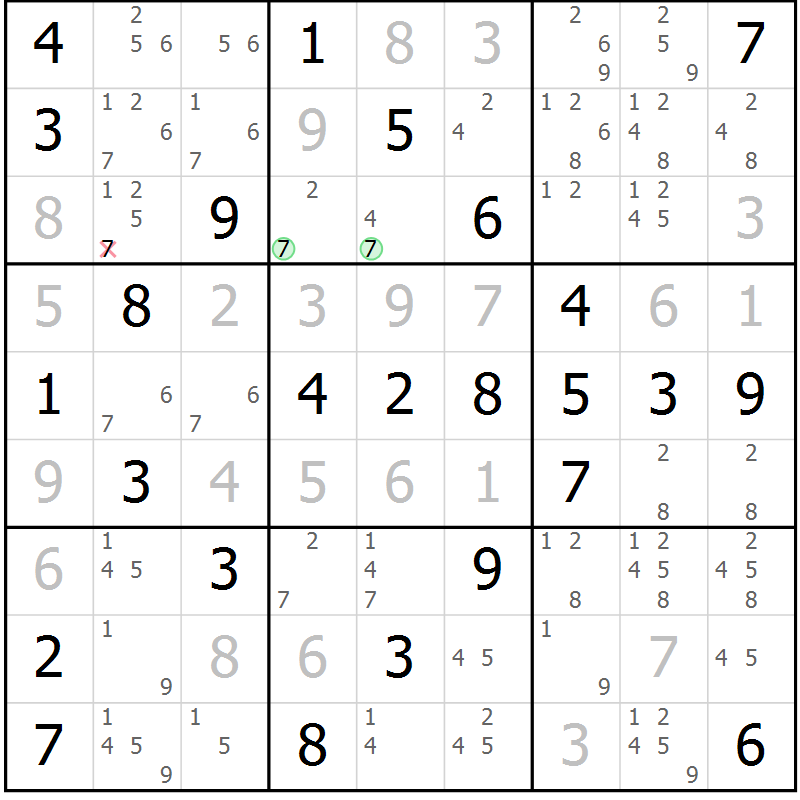 Position des candidats pour la solution de la Gr 54 page 57 du magazine de sudoku Virtuose n° 121