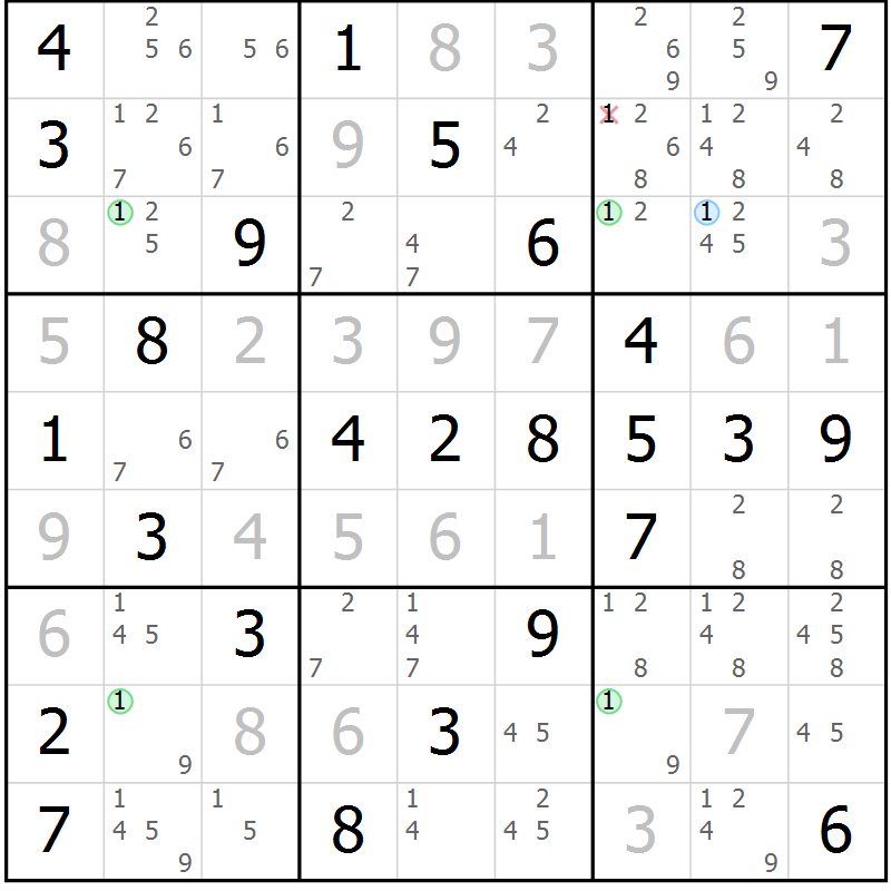 Position des candidats pour la solution de la Gr 54 page 57 du magazine de sudoku Virtuose n° 121