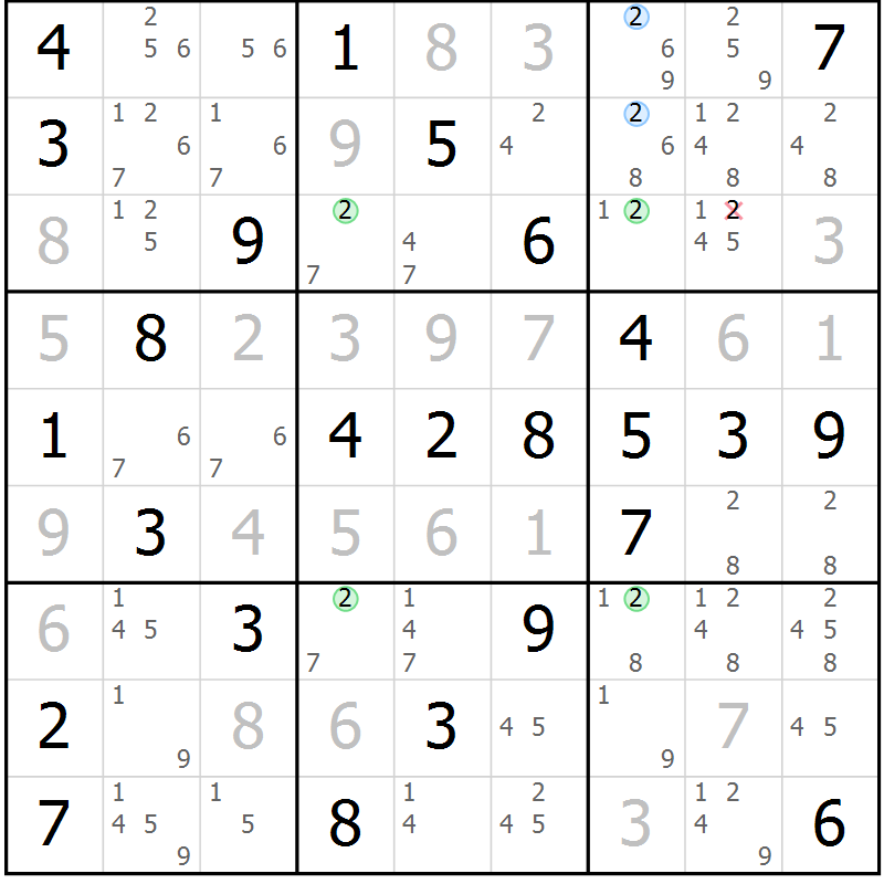 Position des candidats pour la solution de la Gr 54 page 57 du magazine de sudoku Virtuose n° 121