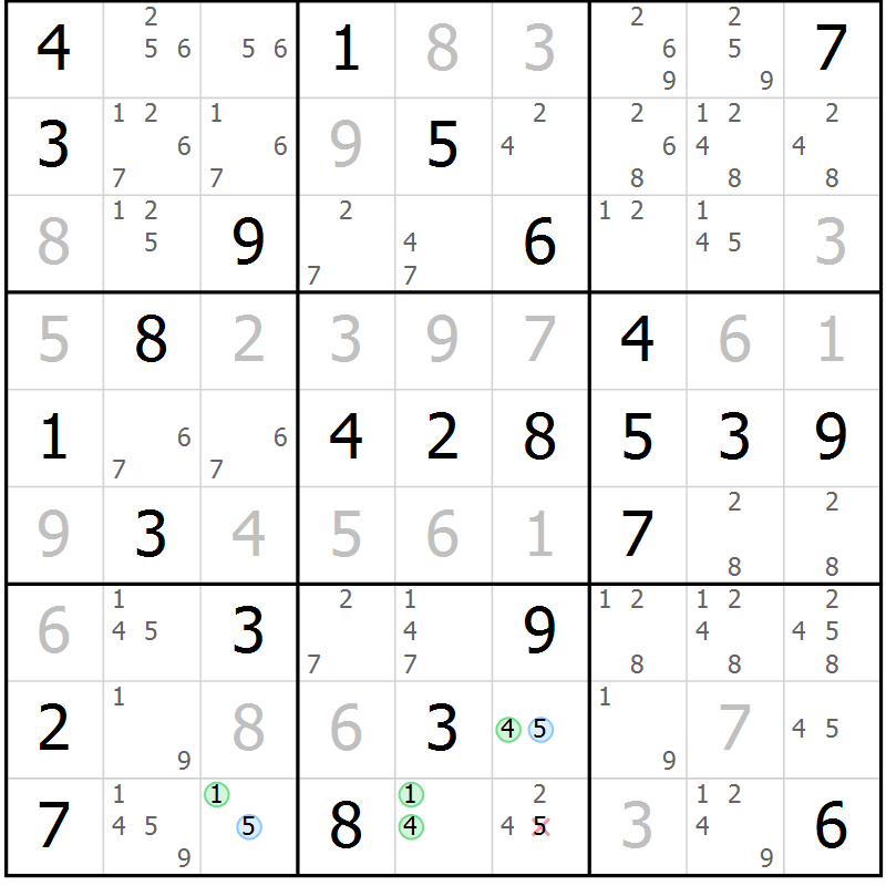Position des candidats pour la solution de la Gr 54 page 57 du magazine de sudoku Virtuose n° 121