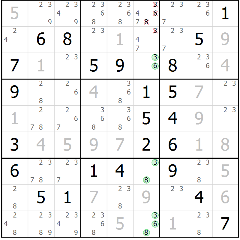 Position des candidats pour la solution de la Gr 55 page 58 du magazine de sudoku Virtuose n° 121