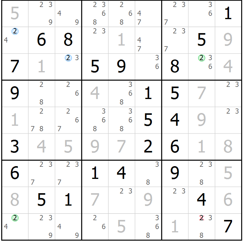 Position des candidats pour la solution de la Gr 55 page 58 du magazine de sudoku Virtuose n° 121