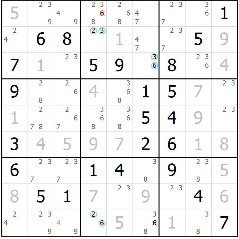 Position des candidats pour la solution de la Gr 55 page 58 du magazine de sudoku Virtuose n° 121