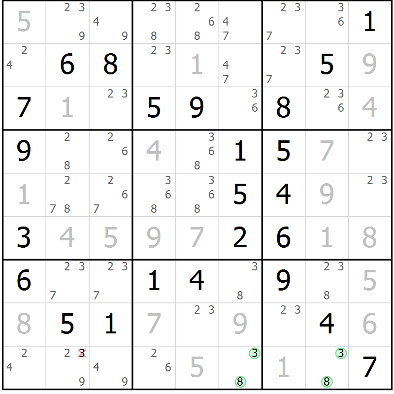 Position des candidats pour la solution de la Gr 55 page 58 du magazine de sudoku Virtuose n° 121