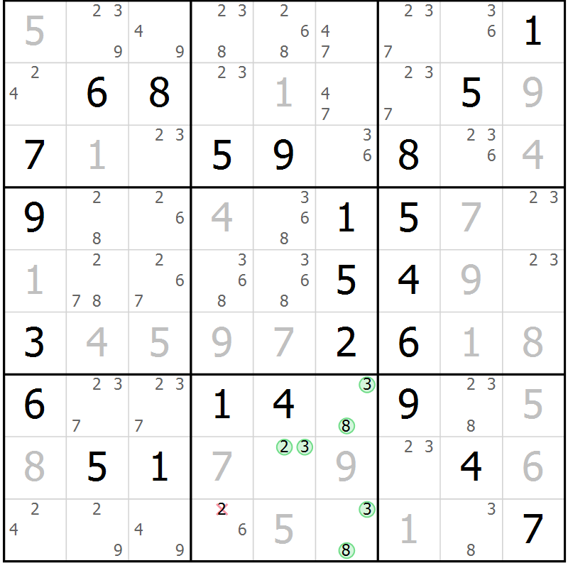 Position des candidats pour la solution de la Gr 55 page 58 du magazine de sudoku Virtuose n° 121
