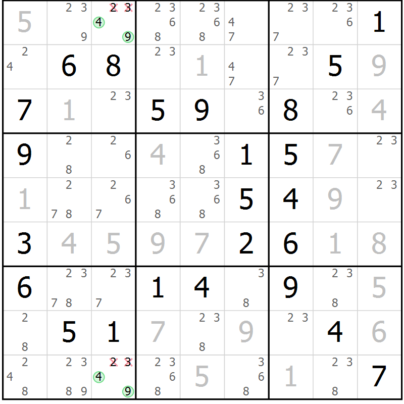 Position des candidats pour la solution de la Gr 55 page 58 du magazine de sudoku Virtuose n° 121