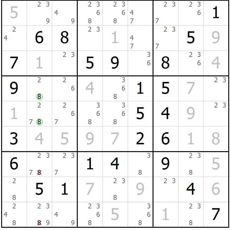 Position des candidats pour la solution de la Gr 55 page 58 du magazine de sudoku Virtuose n° 121