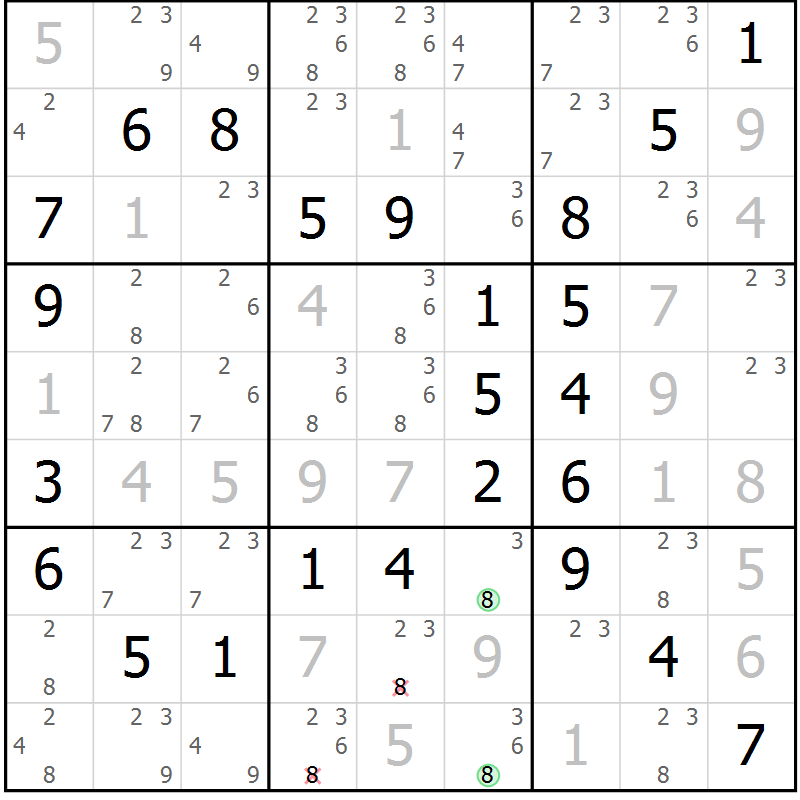 Position des candidats pour la solution de la Gr 55 page 58 du magazine de sudoku Virtuose n° 121