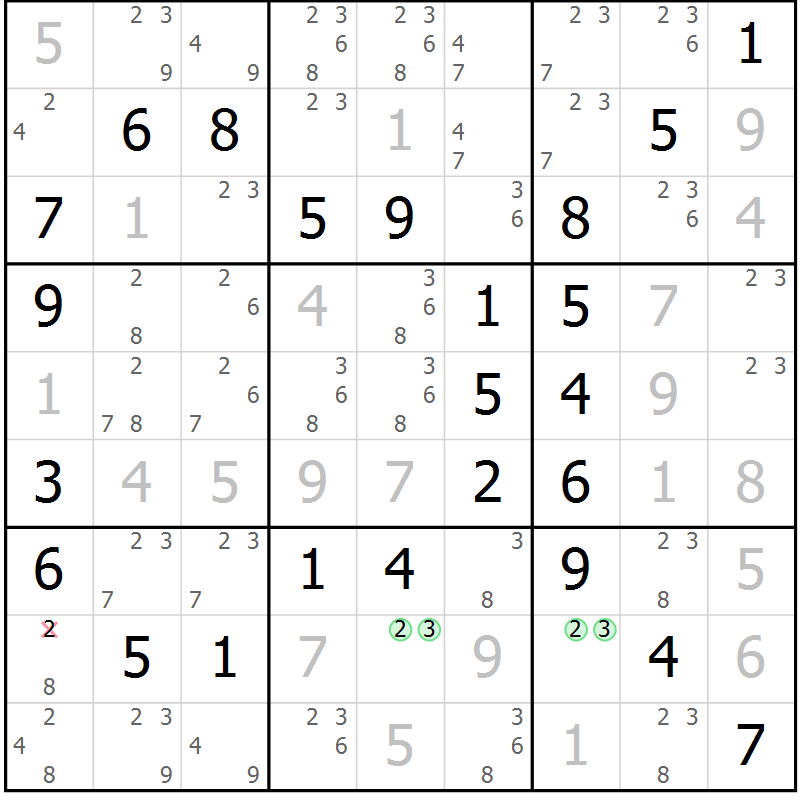 Position des candidats pour la solution de la Gr 55 page 58 du magazine de sudoku Virtuose n° 121