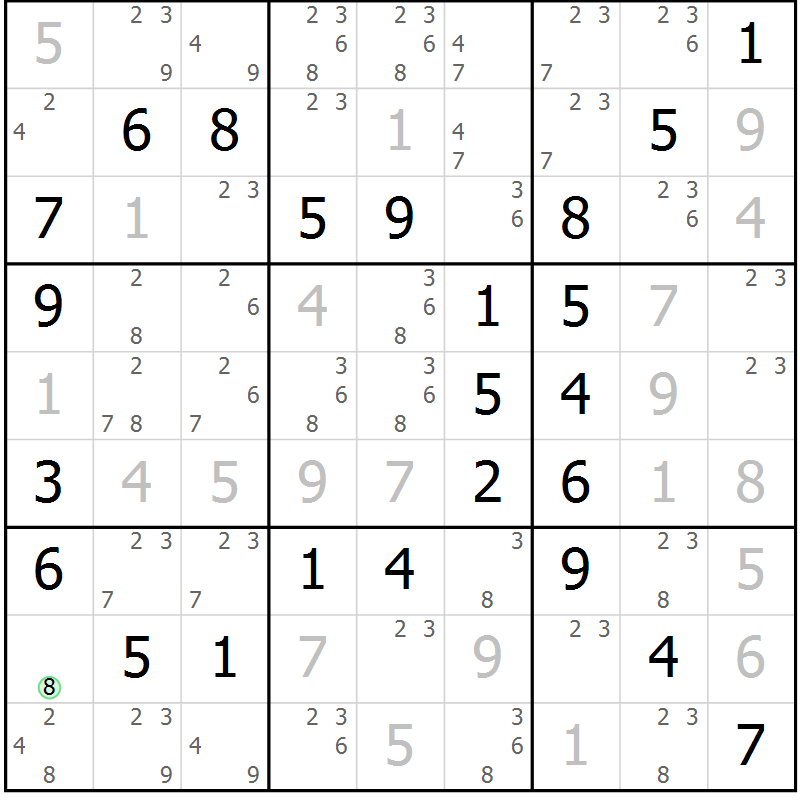 Position des candidats pour la solution de la Gr 55 page 58 du magazine de sudoku Virtuose n° 121