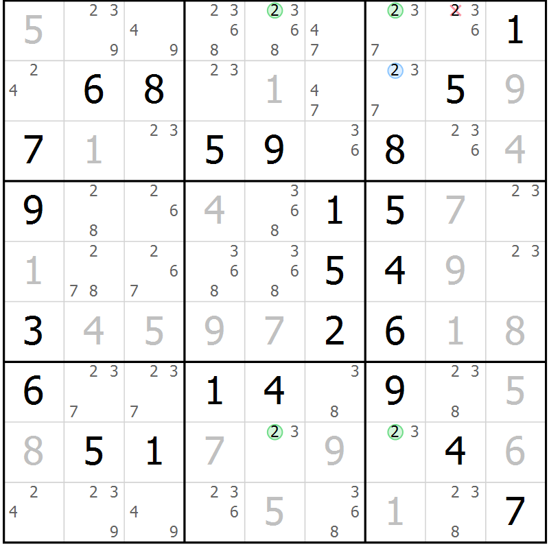 Position des candidats pour la solution de la Gr 55 page 58 du magazine de sudoku Virtuose n° 121