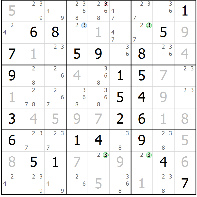 Position des candidats pour la solution de la Gr 55 page 58 du magazine de sudoku Virtuose n° 121