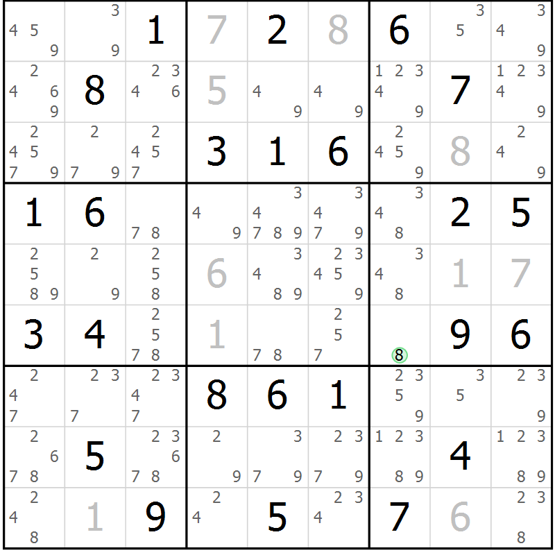Position des candidats pour la solution de la Gr 56 page 59 du magazine de sudoku Virtuose n° 121