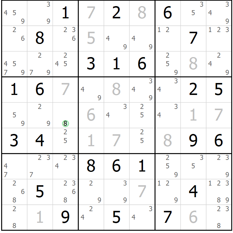 Position des candidats pour la solution de la Gr 56 page 59 du magazine de sudoku Virtuose n° 121